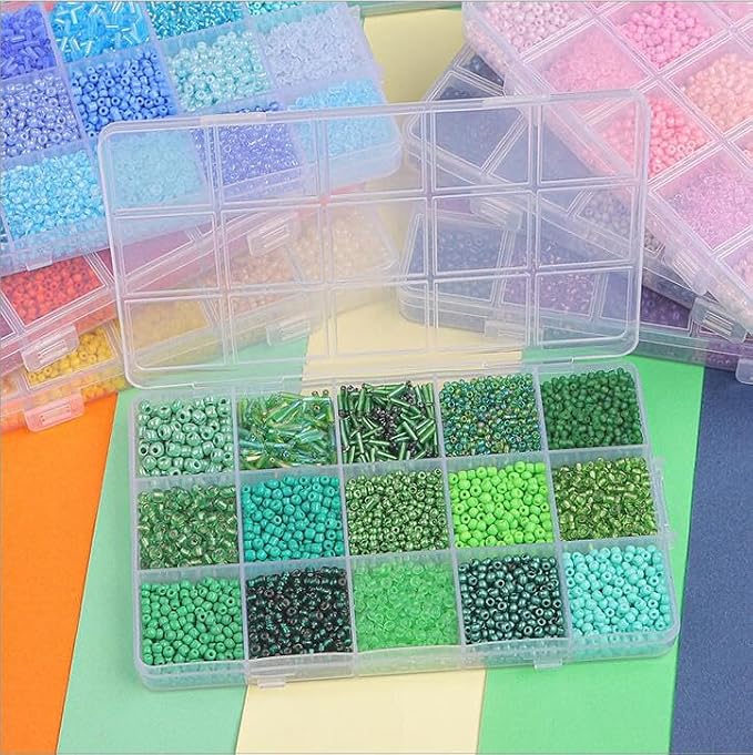 15 Grid Green Glass Seed Bugle Tube Beads Kit - Image 5
