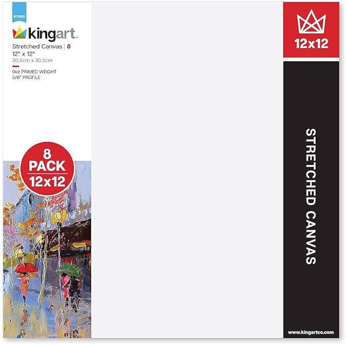KINGART 804-8 White Stretched Canvas, 100% Cotton, Gesso Primed, by KINGART