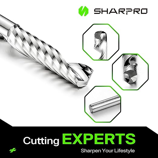 O Flute Upcut Spiral Router Bit 1/4 Inch Shank 1/4" Cutting Dia. 1" CL. 2-1/4"OVL. Carbide Single Flute CNC Router Bit, Ideal for Aluminum, Plastic, Acrylic, Wood, MDF and PVC