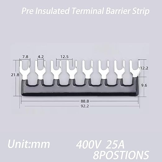 Terminal Block (8 Sets) 8Pcs 8 Positions Dual Row 600V 25A Screw Terminal Strip Blocks with Cover&8Pcs Pre-Insulated Barrier Termina Block Strip&64Pcs Insulated Fork Wire Connector