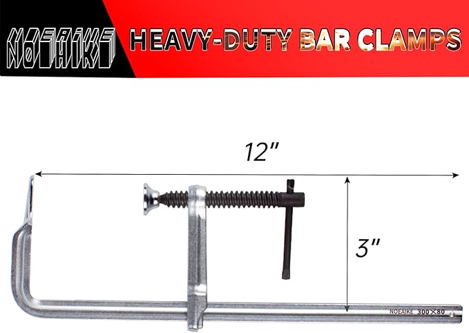 2-Pack Welding Bar Clamps 12 Inch,Drop Forged Steel Bar Clamps Throat Depth 3 inch Load Force 450 Lbs for Woodworking,Welding,Metal working