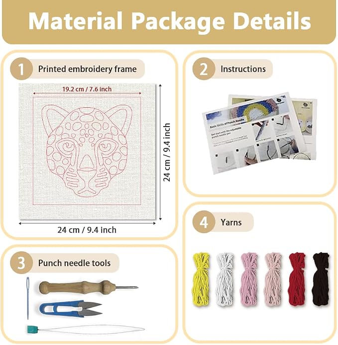 Doodlream Pink Leopard DIY Punch Needle Embroidery Kit - Image 2