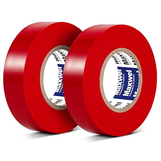 Red Electrical Tape PVC Vinyl - 3/4 In 60 Ft Professional Grade General Purpose Red Electric Tape Flame Retardant Waterproof For All Weather Under 600V Electrical Insulating Use Pack of 2 Rolls