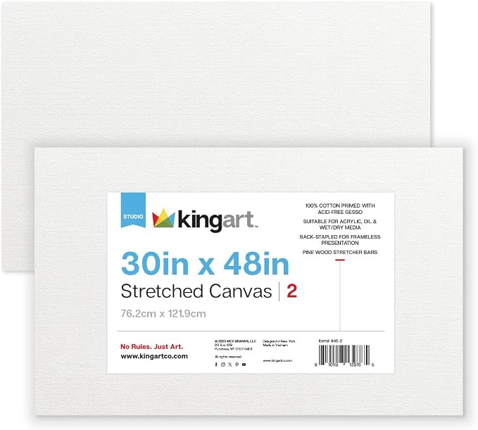 KINGART Stretched White Canvas Set – Rectangle, 30x48 Inch, Triple Gesso Primed by KINGART