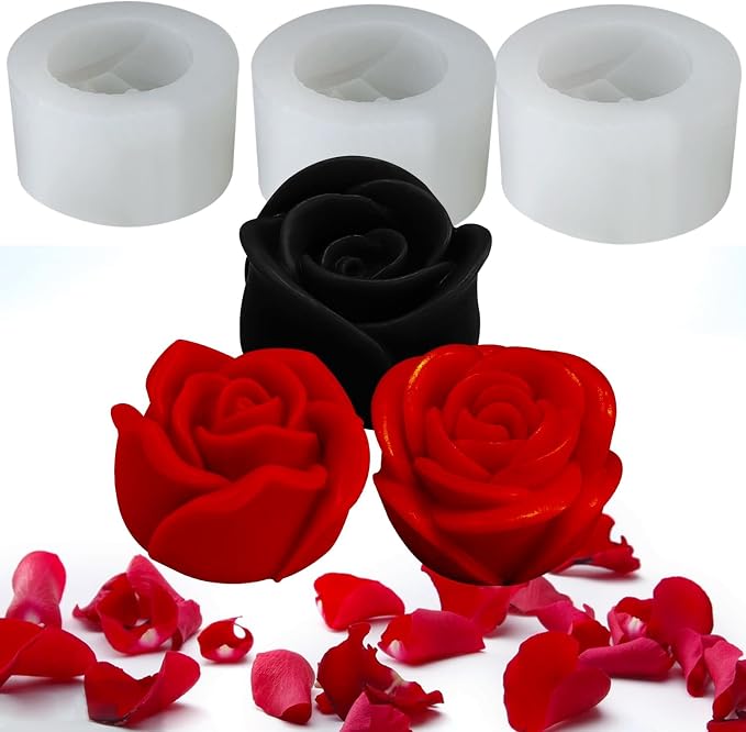 3 PCS 3D Rose Silicone Molds, 3D Flower Candle Mold Soap Candle Resin | by JDHSilicone