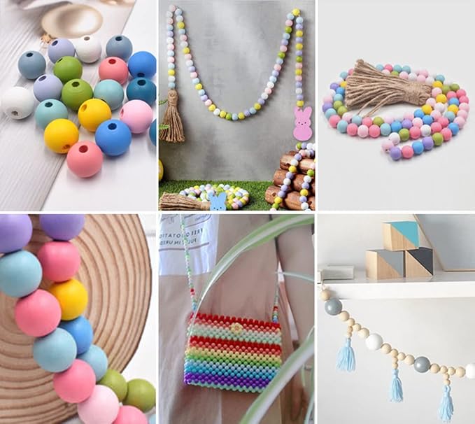 200Pcs Colorful Wood Bead, BetterJonny 16mm Round Wooden Spacer Beads Assorted - Image 2