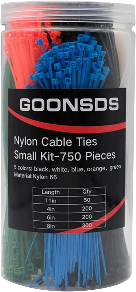 GOONSDS 750 Pcs Zip Tie Kit, Tie Wraps Self-Locking Colored Nylon Zip Ties for Indoor and Outdoor Multi-Purpose Electriduct Cable Wire Tie & Adjustable Zip Strap