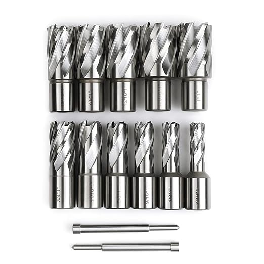 OSCARBIDE Annular Cutter Set 13pcs,1" Cutting Depth,3/4" Weldon Shank, 7/16 to 1-1/16 inch Cutting Diameter Mag Drill Bits for Magnetic Drill Press with 2 pcs Pilot Pins