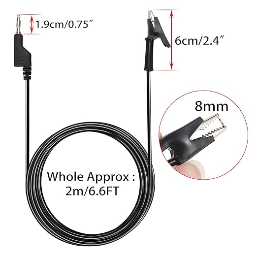 Sumnacon Multimeter Banana Plug to Crocodile Alligator Clip Test Probe, 5PC 4mm Stackable Colorful Silicone Banana Plug to Alligator Clip Test Probe Lead Wire Cable 6.6Ft/2M