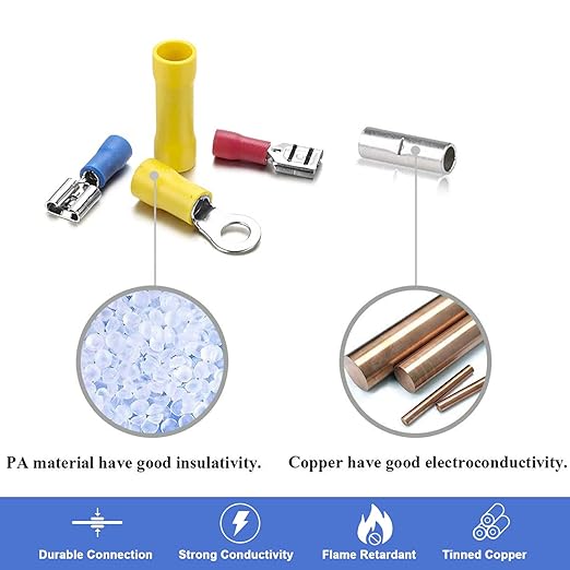 Qibaok 840PCS Electrical Wire Connectors, Insulated Wire Crimp Terminals, Mixed Butt Ring Fork Spade Bullet Quick Disconnect Assortment Kit