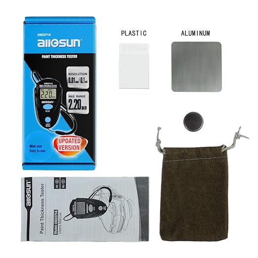 allsun EM2271A Digital Paint Gauge Thickness Meter, Car Mini Coating Paint Tester LCD 2.2mm/80mil Data Hold Black