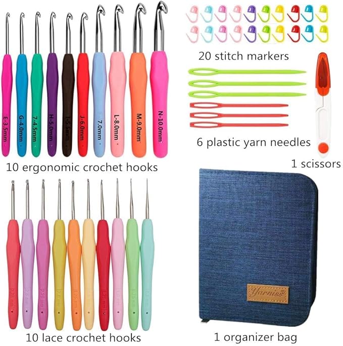 Yarniss 20 Sizes Crochet Hooks 0.5mm-10mm, Ergonomic Crochet Hooks Set - Image 2