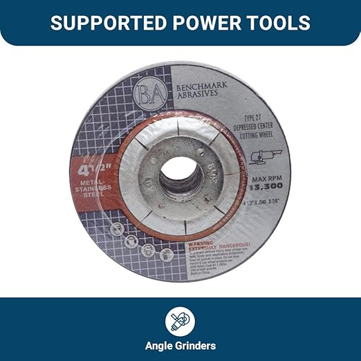 Benchmark Abrasives Grinder Cut Off Wheels 4 1/2 Inch Aluminum Oxide Depressed Center Thin Type 1 for Metals, .045" Thick 7/8" Arbor, Angle Grinder Cutting Disc, Grinding Cutting Wheel - 50 Pack