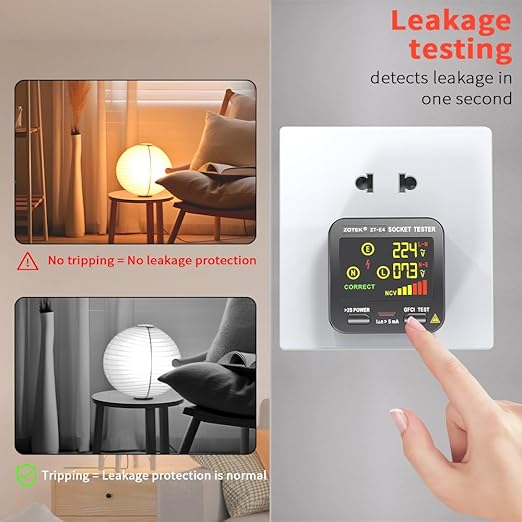 Socket Tester, Plug Tester for Electrical outlets,ZT-E4, Leakage Detector with GFCI Test, Electrical Circuit Tester for Quick and Safe Wiring Diagnosis
