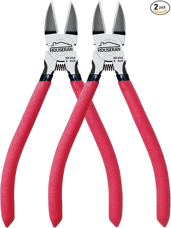 Wire Cutters 2 PACK, 6 inch Wire Cutter Set, HOUSERAN Side Cutters Flush Cut Pliers, Spring Loaded Cutting Pliers with Non-slip Red Handle, Wire Cutters Heavy Duty for Jewelry Making, Crafts, Zip Tie