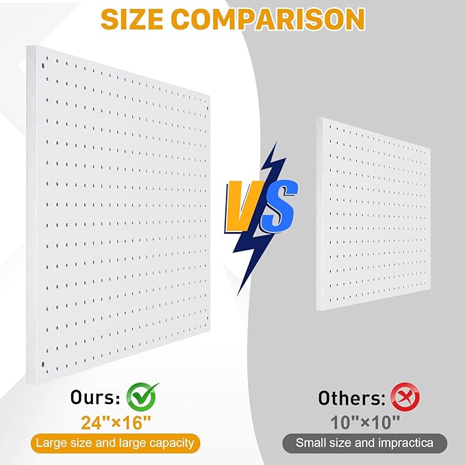 Peg Board, 3 Pack Metal Pegboard Panels White Pegboards Wall Organizer with Frame Large Heavy Duty Peg Board with Hooks for Walls Home, Garage Tool Storage, Office, Craft Room, Kitchen 24”×16”