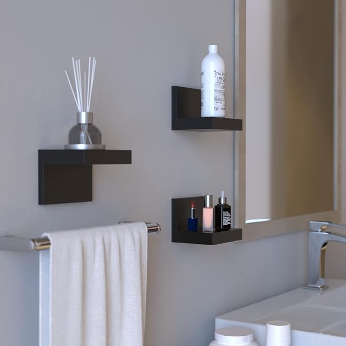 RICHER HOUSE 3-Set Small Floating Wall Shelf, No Drill Bathroom Shelf Black | - Image 6