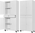 Letaya Metal Garage Storage Cabinet with Wheels,72“ Rolling Tool Cabinet with 4 Door Lock-Adjustable Shelves and Drawer for Garage Home Office Utility Room (White with Wheels)