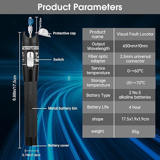 Moocci Visual Fault Locator - VFL Fiber Optic Cable Tester Meter Kit with FC Male to LC Female Adapter - Fiber Optic Tools Tester Detector for LC/FC/SC/ST, Network Cable Test - White