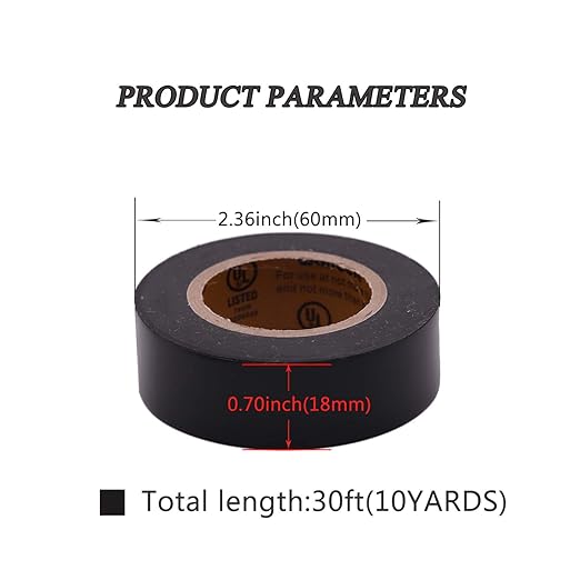 Electrical Tape Black 6 Pack 3/4-Inch by 30 Feet, Voltage Level 600V Dustproof, Adhesive for General Home Vehicle Auto Car Power Circuit Wiring Black