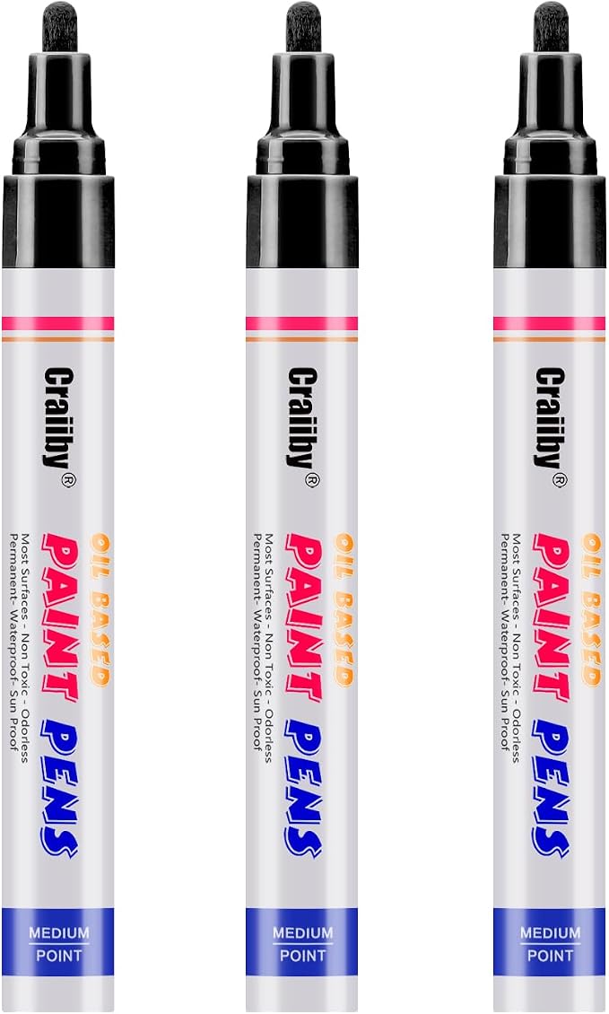 Black Paint Markers, 3 Pack Oil-Based Waterproof Quick Dry Permanent Paint Pen by Craiiby
