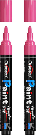 Overseas 2 Pack Pink Acrylic Paint Pens Permanent Markers, Medium Tip | by Overseas