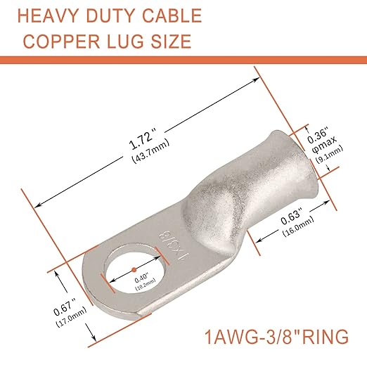 4 Pack 1 AWG 3/8 & 4 Pack 1 AWG 5/16 Lugs Tinned Copper Terminal Lugs & 8 Pieces Ratio 3:1 Waterproof Double Wall Heat-Shrinkable Tube