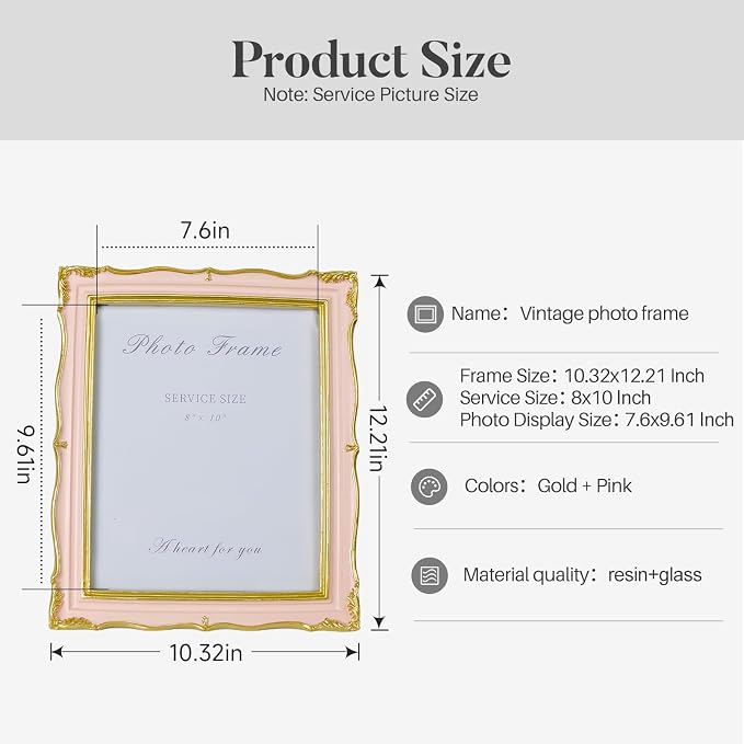 Cuspin 8x10 Vintage Picture Frame Pink and Gold Frames, Elegant Ornate Pink - Image 5