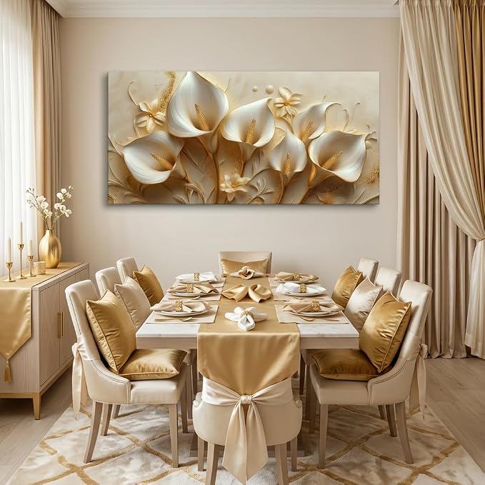 ZESTRILIA Golden White Calla Lily Canvas Wall Art, Luxury Floral Gilded Print - Image 7