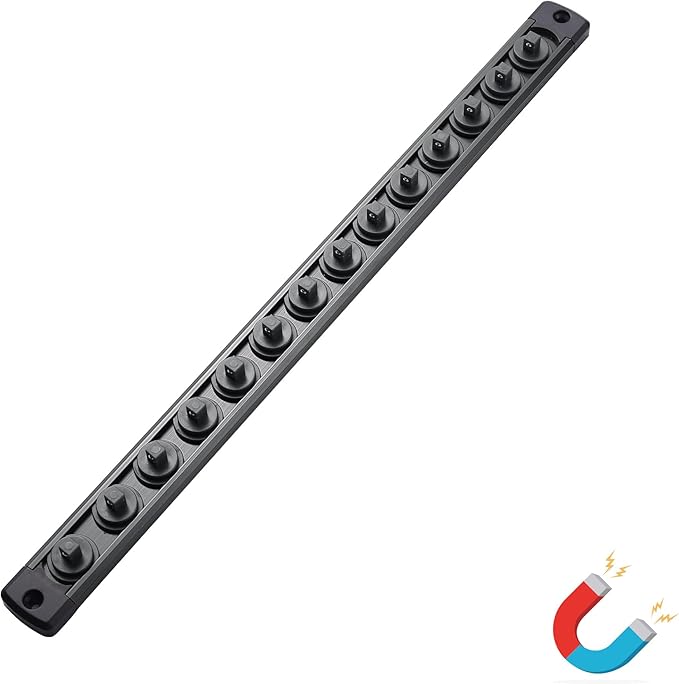 ALOANES Magnetic Socket Organizer, 1/4-Inch Drive Aluminum Socket Holder Socket Tray, Heavy Duty Socket Rail Organizer for Tool Box Drawer, 360°Swivel Clips Socket Rack 1/4-Inch x 14 Clips (Black)
