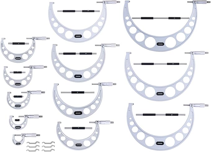 Accusize Industrial Tools 0-12'' by 0.0001'', 12 Pcs Ultra-Precision Outside Micrometers Set with Carbide Tips, Eg00-0912