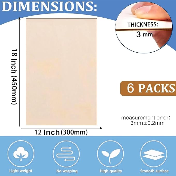 18 Pack Basswood Sheets for Crafts 12x18x1/8 Inch, 3mm Thick Unfinished Balsa - Image 2
