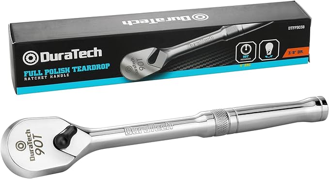 DURATECH 3/8" Drive Ratchet, Dirt Resistance 90-Tooth Ratchet Wrench, Chrome Alloy Made, Fully Polished