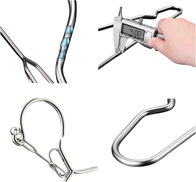 16.5” Wire Hanger 4mm Lockable Hangers 10Pack Stainless Steel Slim Thin Heavy Duty Windproof Lock Hook Metal Space Saving Clothes Hotel Hangers for RV Camping Silver (10)