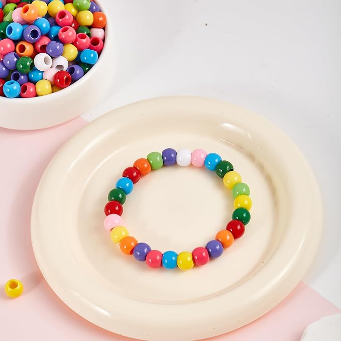 160pcs 12mm Plastics Acrylic Beads Mix 10 Color Large Hole Hair Beads - Image 3