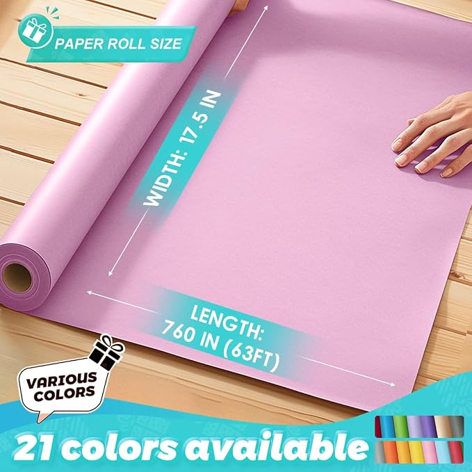 PerkHomy Light Pink Kraft Paper Roll 17.5" x 760" - Image 2