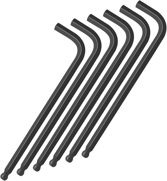 1/16" Ball End Hex Key Set, 6pcs L-Shaped Allen Wrenches Long Arm,CR-V Steel, Black Oxide Finish, High Torque Repairing Tool for Furniture, Bike, Equipment Maintenance