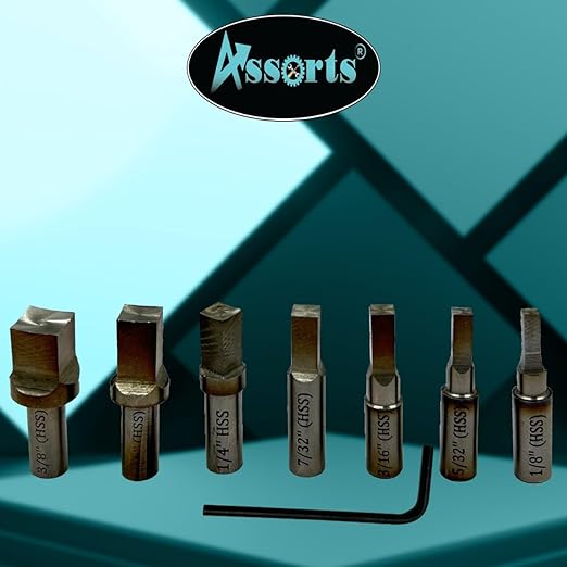 ASSORTS Precision Rotary Broach with R8 Shank (7/16" UNF Drawbar Thread) and H.S.S Square Punch 7 Pcs– Ideal for CNC, Lathe, Milling & Drilling Machines