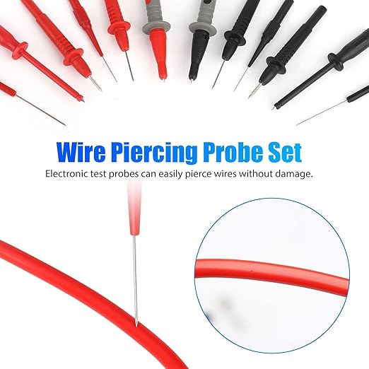 Linkstyle 25PCS Multimeter Test Leads Kit with Replaceable Wire Piercing Probes, Alligator Clips, Test Hook Clips, Tweezer for Digital Electrical Multimeter Testing