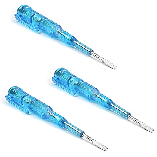 Fielect 3pcs Voltage Detector Pen Test Screwdriver Steel Batch Screwdriver Test Pencil JRDB-107 AC/DC 100-500V Blue Clear