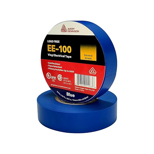 Avery Dennison Electrical Tape, General Use PVC Electric Tape, UL/CSA Listed Insulating Vinyl Tape for Electrical, Repairs, Automotive and Equipment, EE-100, ¾ in x 66 ft, Blue, 1 Roll