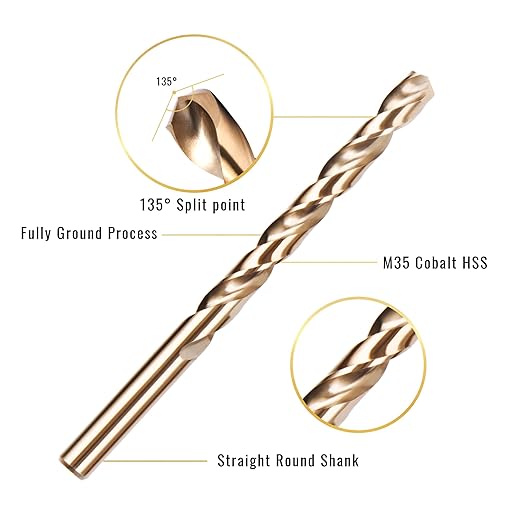 KENDO 15 PCS Cobalt Drill Bit Set(1/16"-3/8"), M35 High Speed Steel, 135 Degree Tip, Twist Jobber Length Drill Bits Set for Hard Metal, Stainless Steel, Cast Iron and Wood with Storage Case