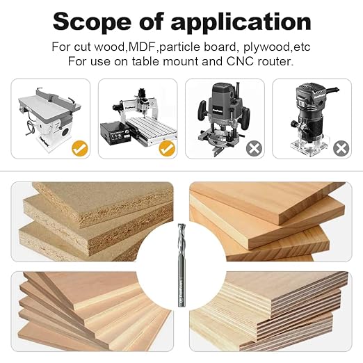 FivePears Down Cut Spiral Router Bit for CNC, 1/4 inch Cutting Diameter and 1 inch Cutting Length 1/4 inch Shank Carbide End Mill Router Bit for Wood Carving Engraving Grinding Grooving