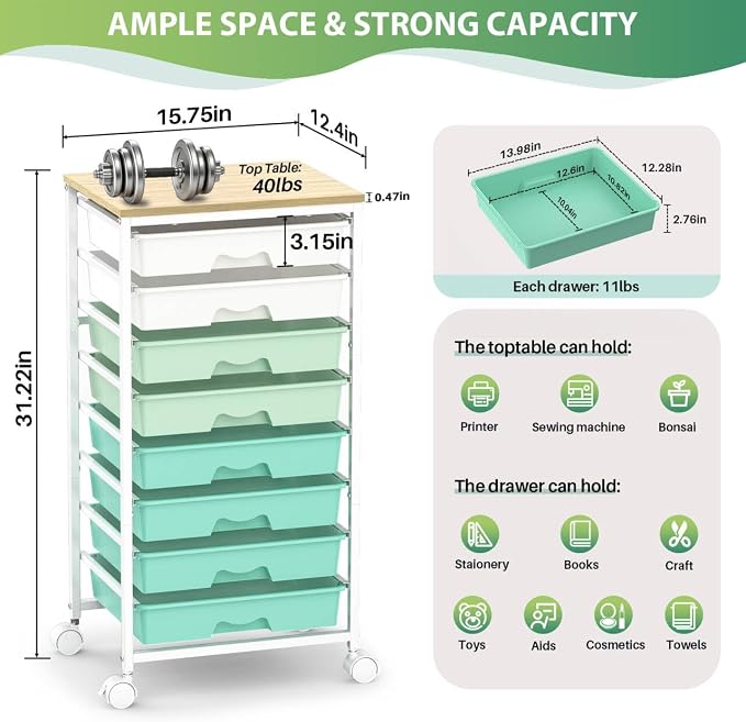 Goovilla Rolling Cart with Drawers, Utility Cart Organizer With 8 Removable - Image 2