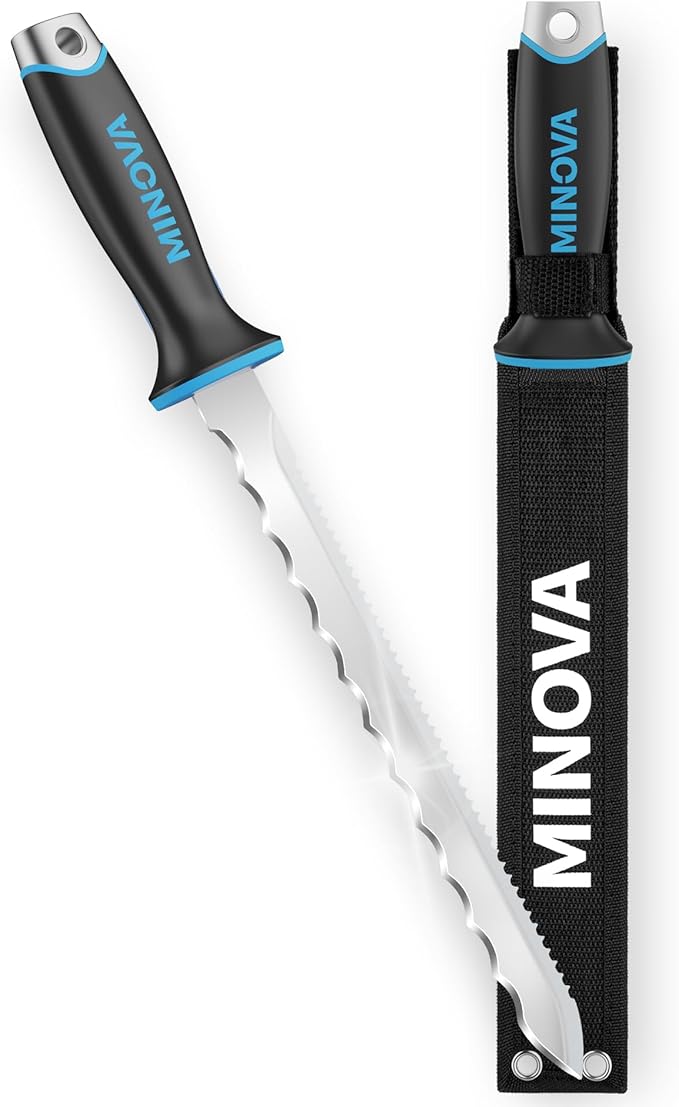 Insulation Knife, 11 Inch Serrated Sharp Blade, Double Side Insulation Cutter Tool With Stainless Steel Head, Cutting Mineral Wool Insulation Sod Cutter (Insulation Knife with Hammer)