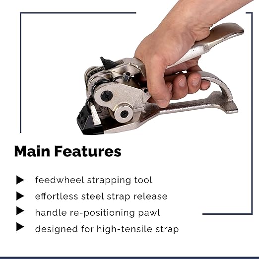 IDL Packaging S-246 Deluxe Pusher Tensioner for 3/8" to 3/4" Steel Strapping - Perfect for Both Round and Flat Packages - Heavy-Duty Steel Strapping Tool with Long Service Life