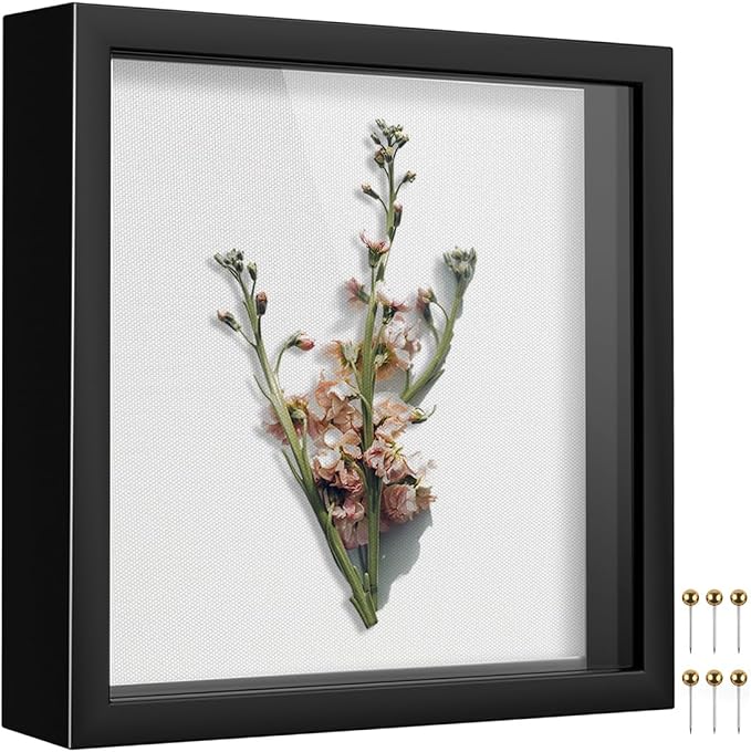 Black 8×8 Shadow Box Display Frame, Premium Linen Backboard and Included by Unknown
