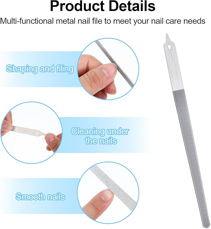 4 Pcs Diamond Deb Nail File Metal Nail File with Sharp Pointed Tip, Stainless Steel Nail Filer Metal Nail Files for Natural Nails Double Sided Manicure Pedicure Toenails Tools for Salon Home (Small)