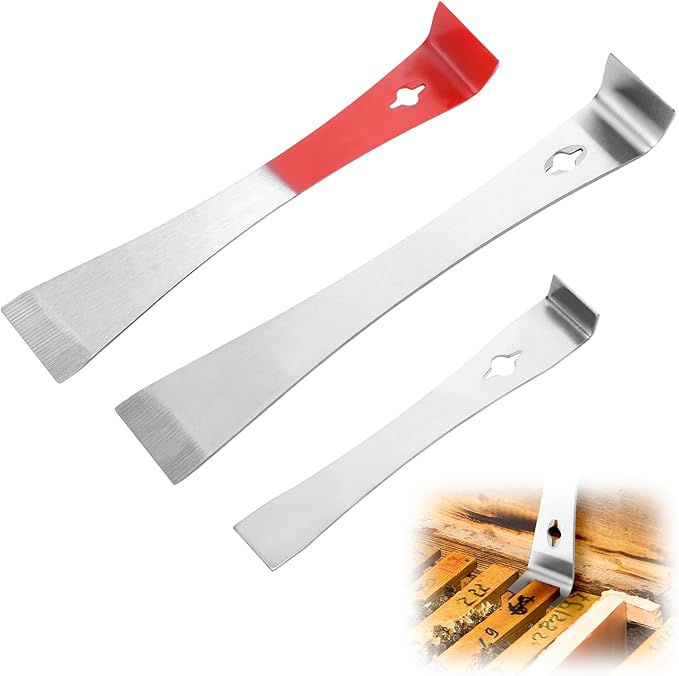 3 PCS Stainless Steel Mini Pry Bar Scraper, Small Pry Bar Set Trimmer, Beehive Tools, Scraper Set for Boards, Walls, Crevices and more