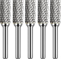 Carbide Burr Set 1/4" Shank SA-5 Die Grinder Bits Tungsten Double Cut Burr Bits (1/2" Cutter Dia X 1" Cutter Length) for Die Grinder Bits Metal Grinding Drilling Polishing (5pcs)
